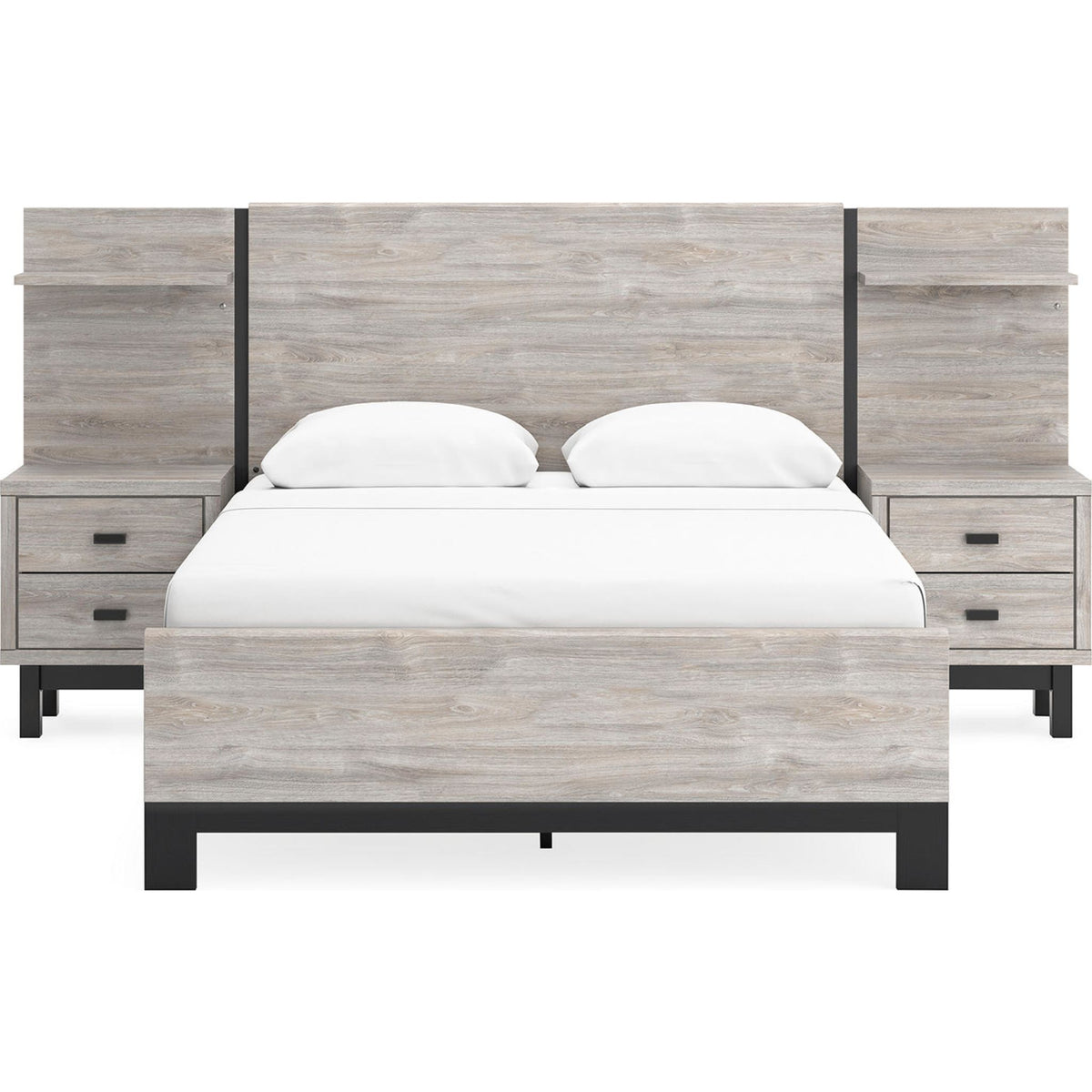 Vessalli Panel Bed with Nightstands Gray Dufresne Furniture and