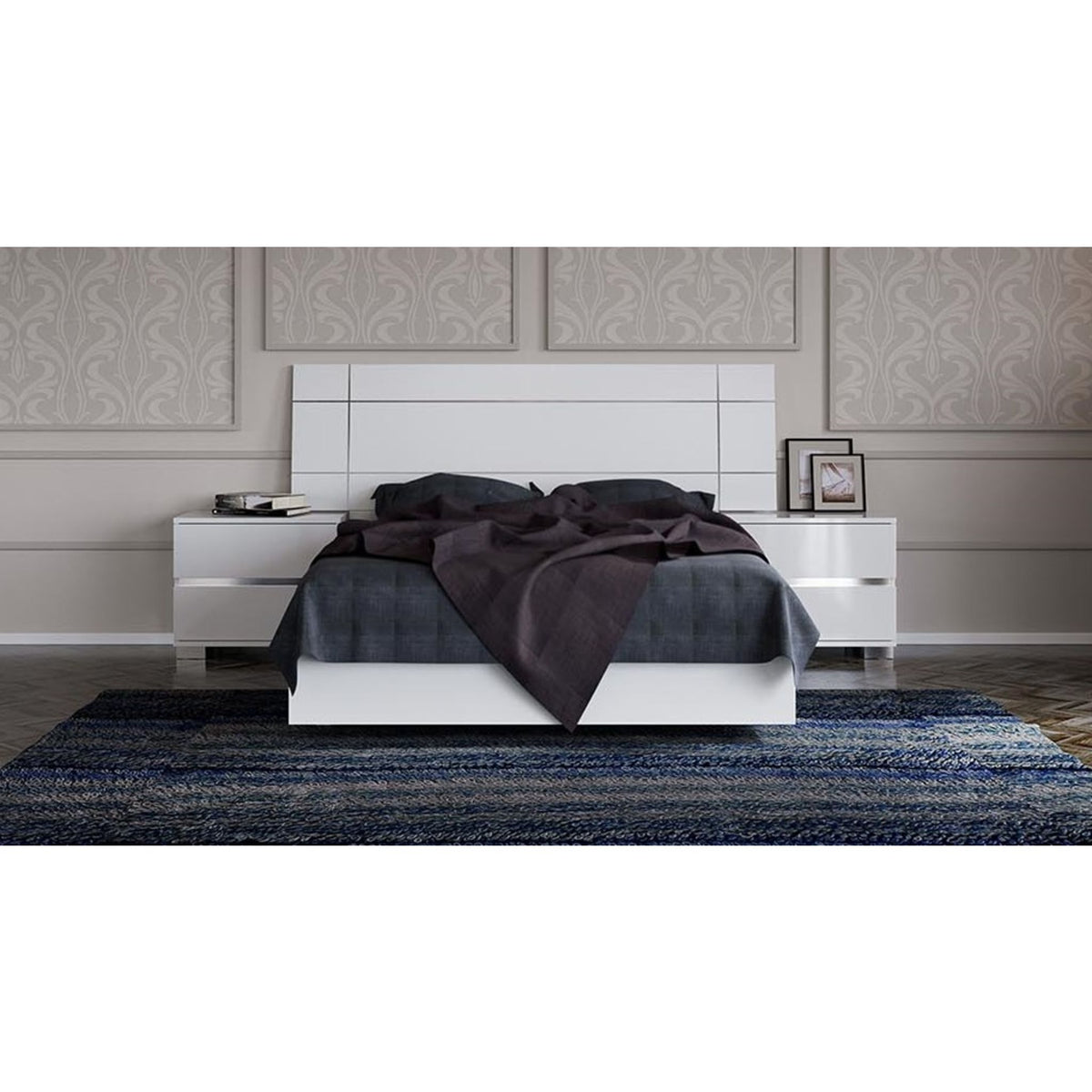 Palermo Queen Wing Bed w/Nightstands Dream White Dufresne Furniture