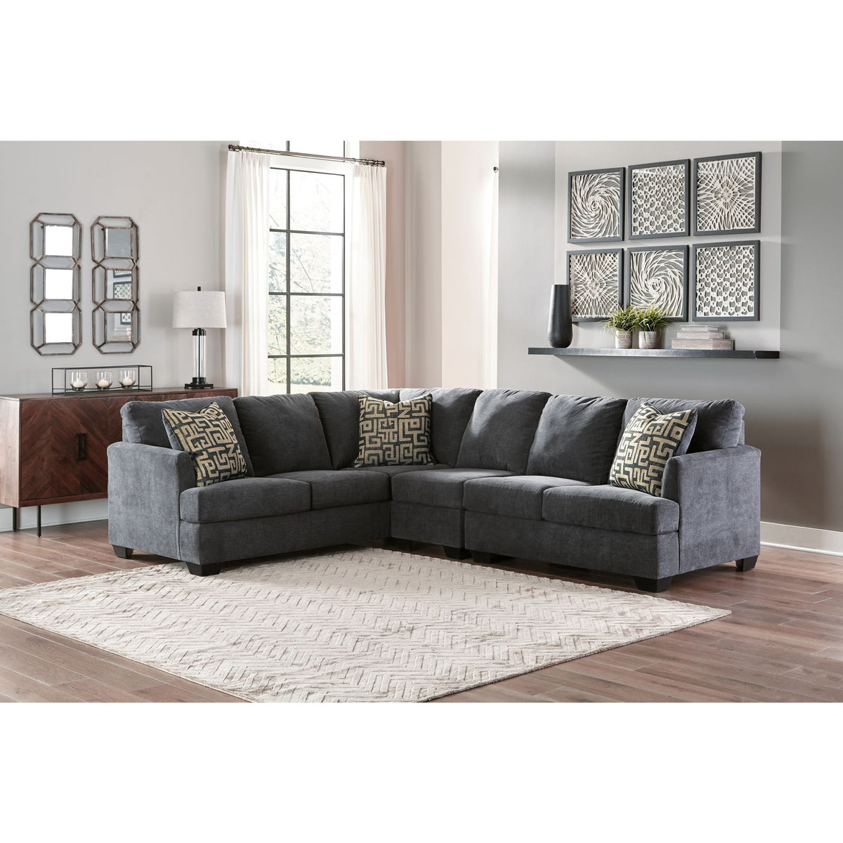 Ambrielle 3 Piece Sectional Gunmetal Dufresne Furniture and Appliances
