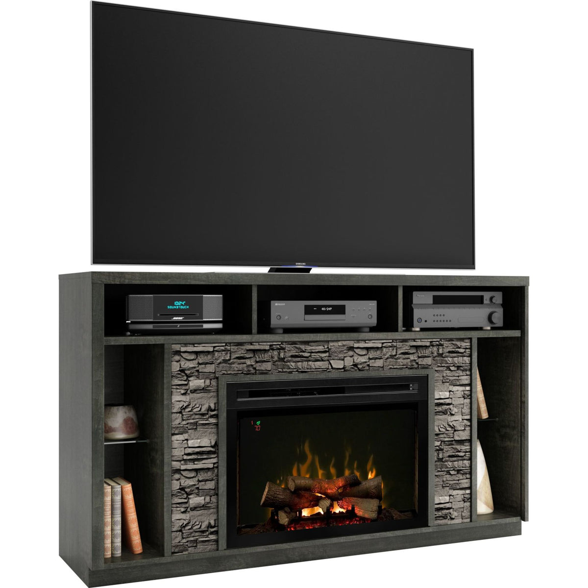 Lincoln Media Console With Fireplace Anthracite Dufresne Furniture