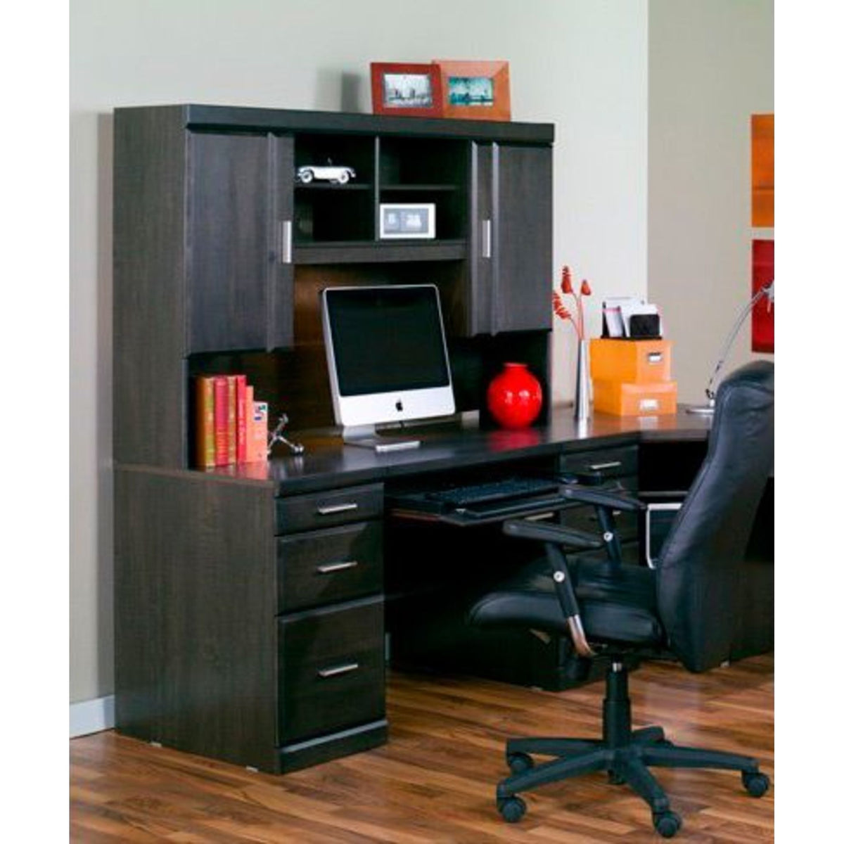 Worksite Desk & Hutch - Charcoal | Dufresne Furniture and Appliances